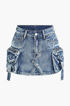 Moon 45 ROYAL / XS Faded Pocket Denim Mini Skirt