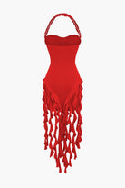 Moon 45 Ruffle Tassel Halter Bustier Mini Dress