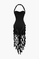 Moon 45 Ruffle Tassel Halter Bustier Mini Dress