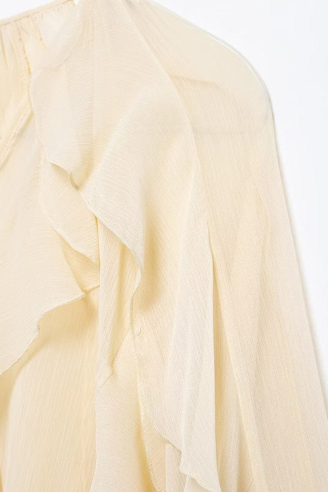 Moon 45 Ruffle-Trimmed Sheer Loose Top