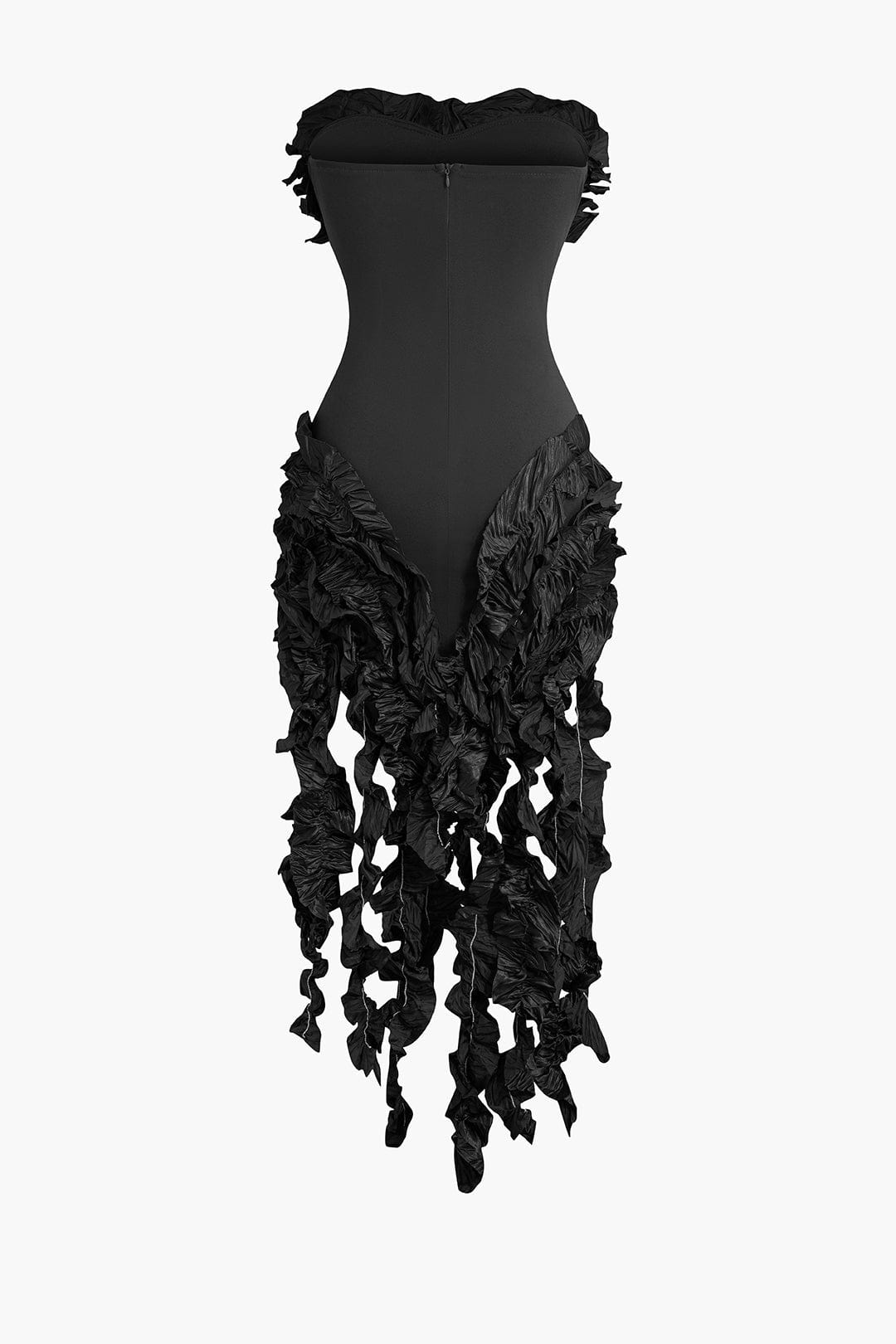 Moon 45 Ruffled Fringe Strapless Midi Dress