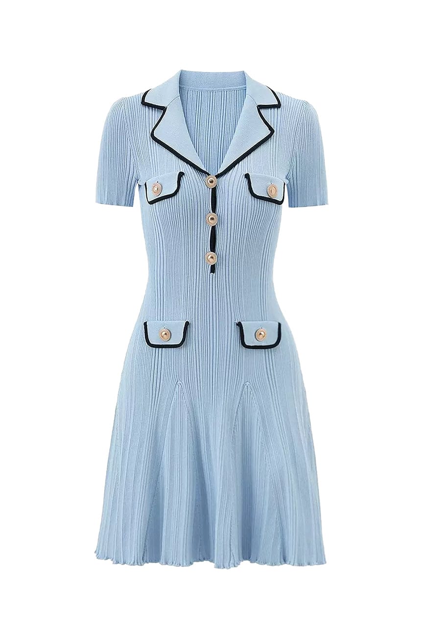 Moon 45 S / Blue Blazer-Style Lapel Knitted Dress