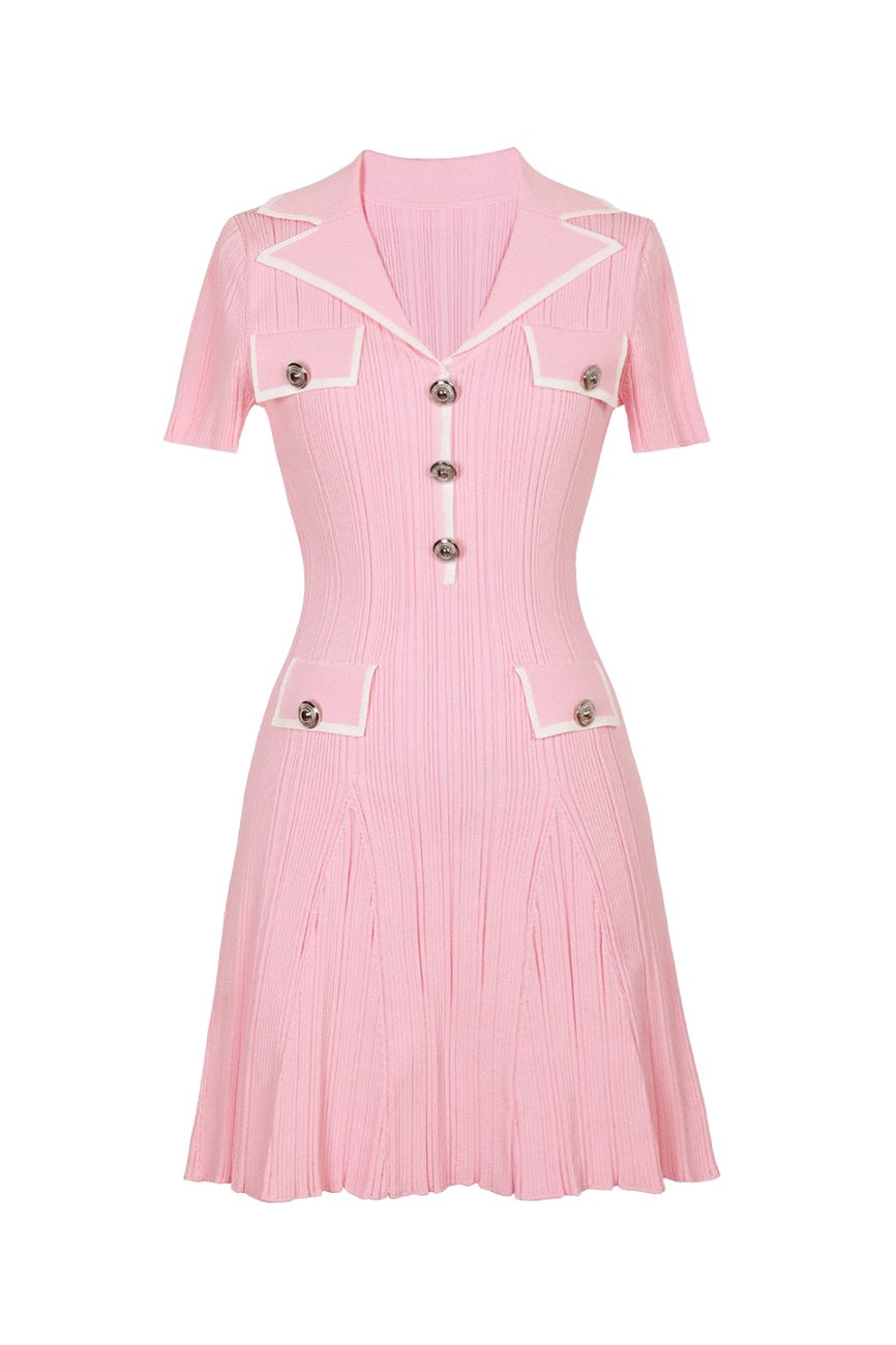 Moon 45 S / Pink Blazer-Style Lapel Knitted Dress