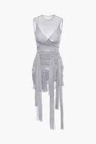 Moon 45 Sheer Mesh Wrap Tie Ribbon Mini Dress