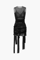 Moon 45 Sheer Mesh Wrap Tie Ribbon Mini Dress