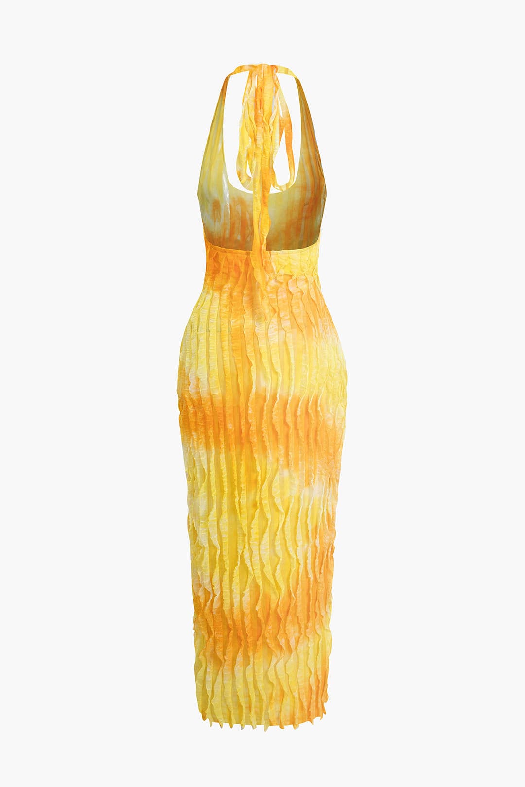 Moon 45 Sheer Ruffle Texture Halter Backless Maxi Dress