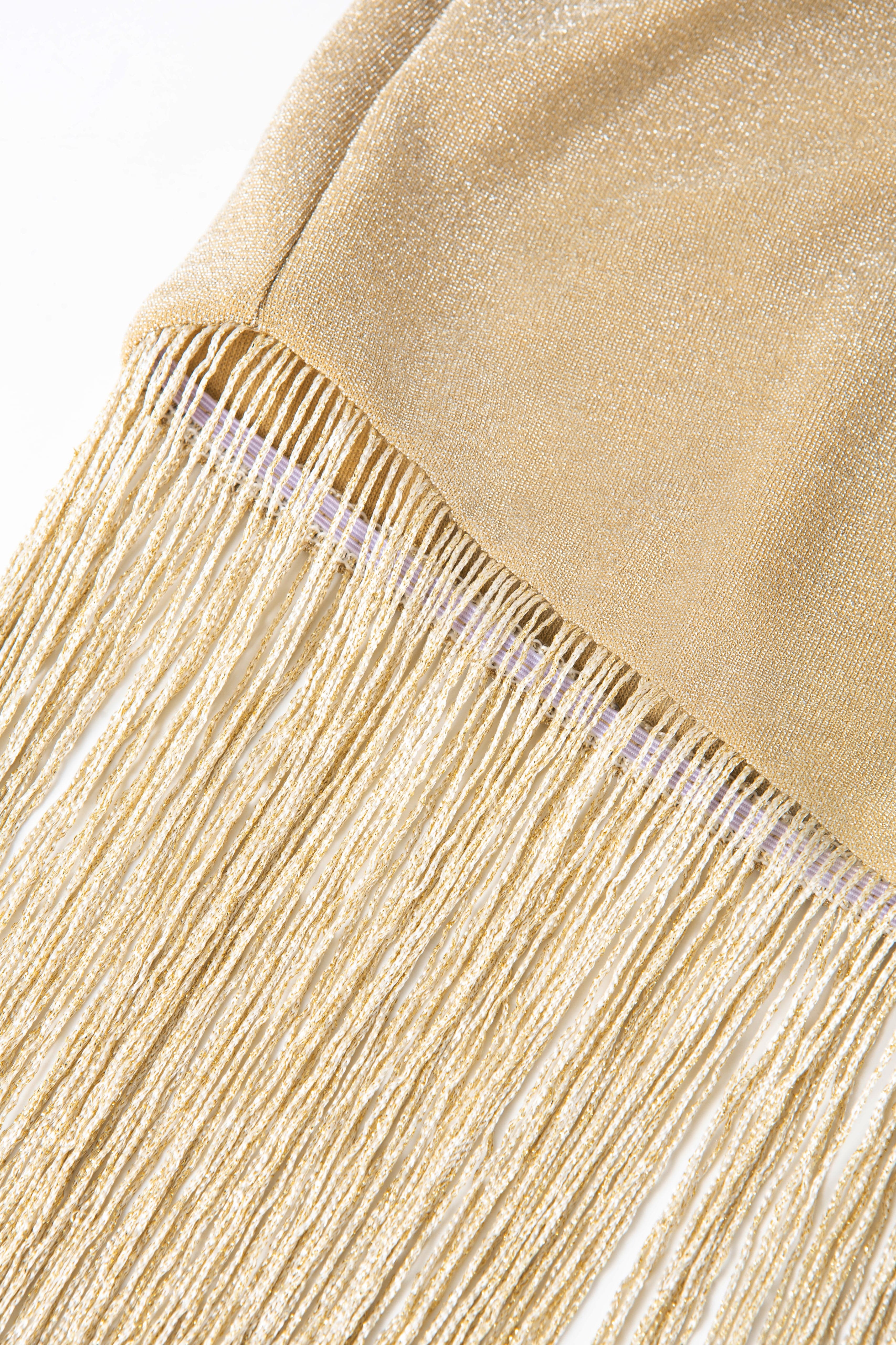 Moon 45 Shimmering Fringe Gold Maxi Dress