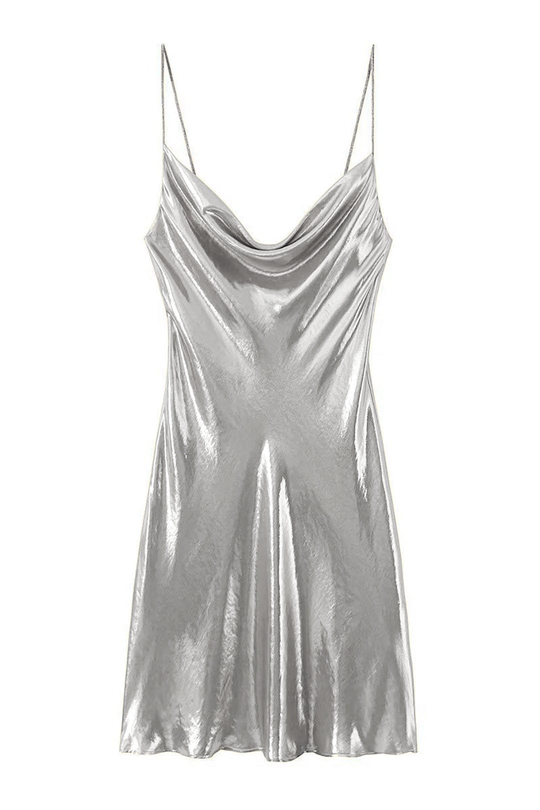 Moon 45 Silver / XS Cowl Neck Metallic Slip Mini Dress