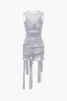 Moon 45 SMOKE / XS Sheer Mesh Wrap Tie Ribbon Mini Dress