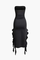 Moon 45 Solid Ruffle Hem Ruched Tube Maxi Dress