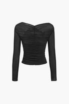 Moon 45 Solid Sheer Mesh Ruched Long-Sleeve Top