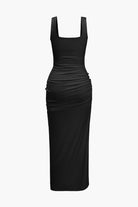 Moon 45 Solid Twist Front Cut Out Slit Midi Dress