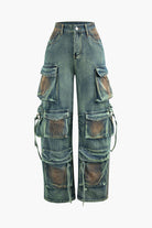 Moon 45 STEEL BLUE / XXS Stained Multi Pocket Cargo Jeans