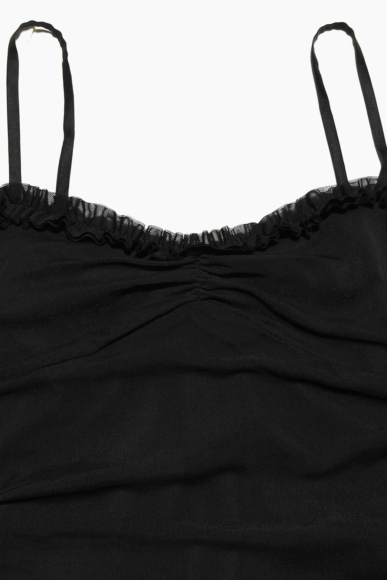 Moon 45 Stretch Mesh Ruffle Ruched Slit Maxi Dress