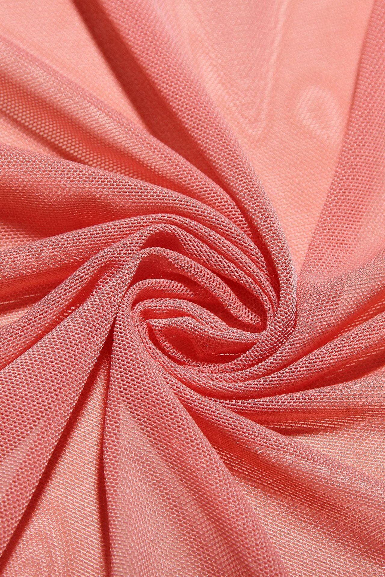 Moon 45 Stretch Mesh Ruffle Ruched Slit Maxi Dress