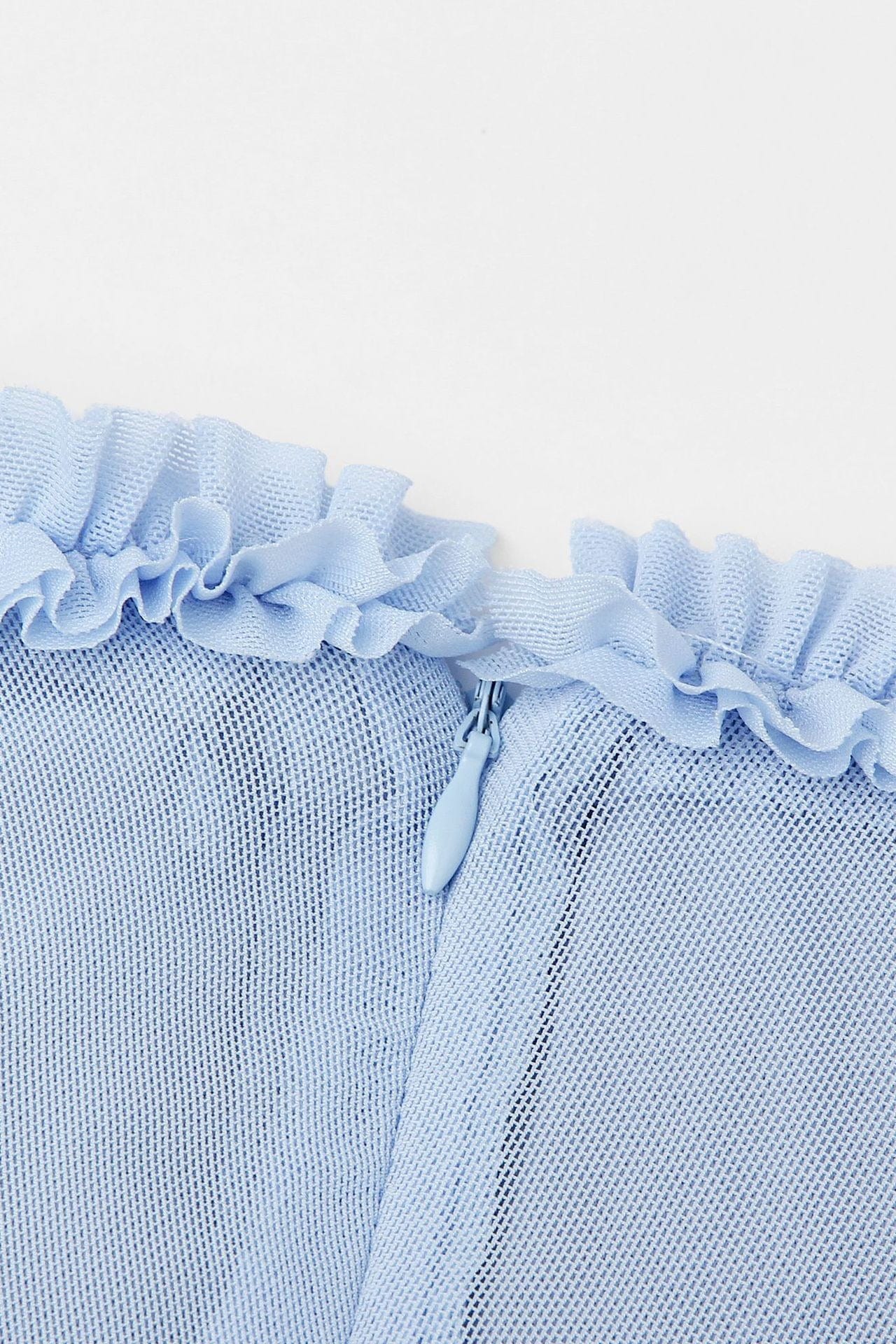 Moon 45 Stretch Mesh Ruffle Ruched Slit Maxi Dress