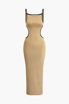 Moon 45 TAN / XS Contrast Cut Out Backless Slip Maxi Dress