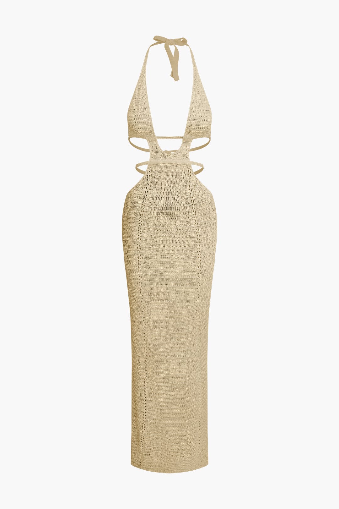 Moon 45 TAN / XS Cut Out Halter Backless Knit Maxi Dress