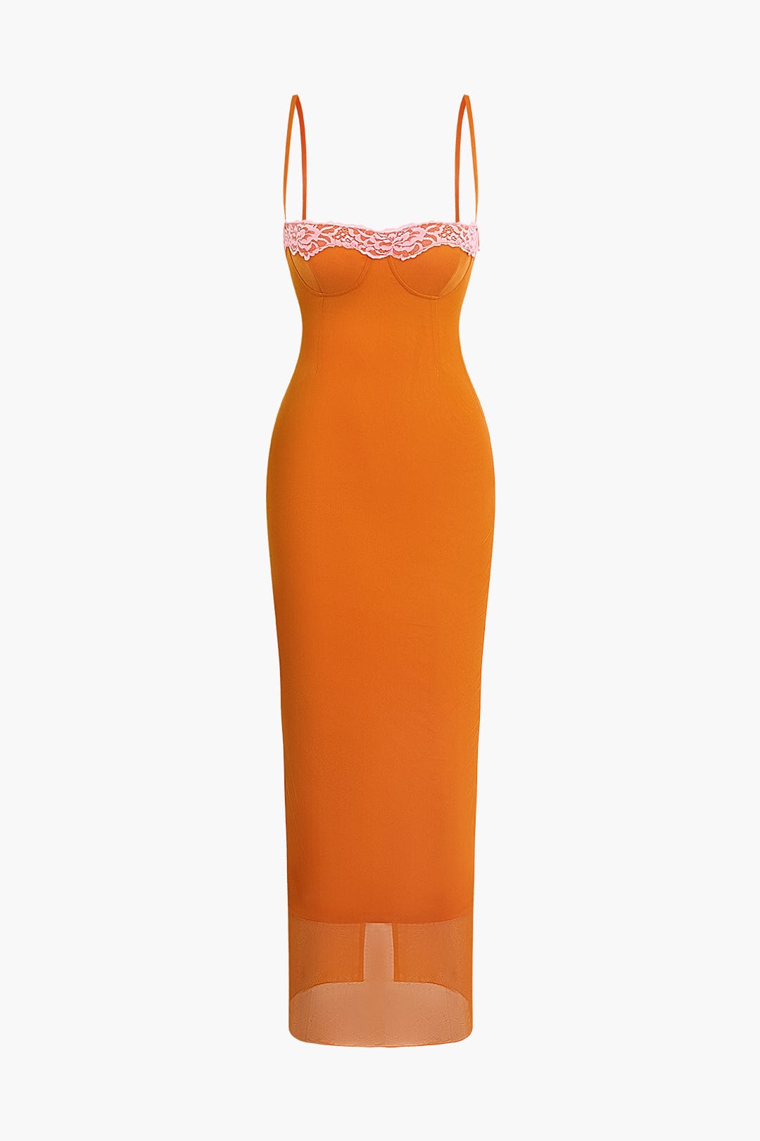 Moon 45 TANGERINE / XS Lace Trim Cami Midi Dress