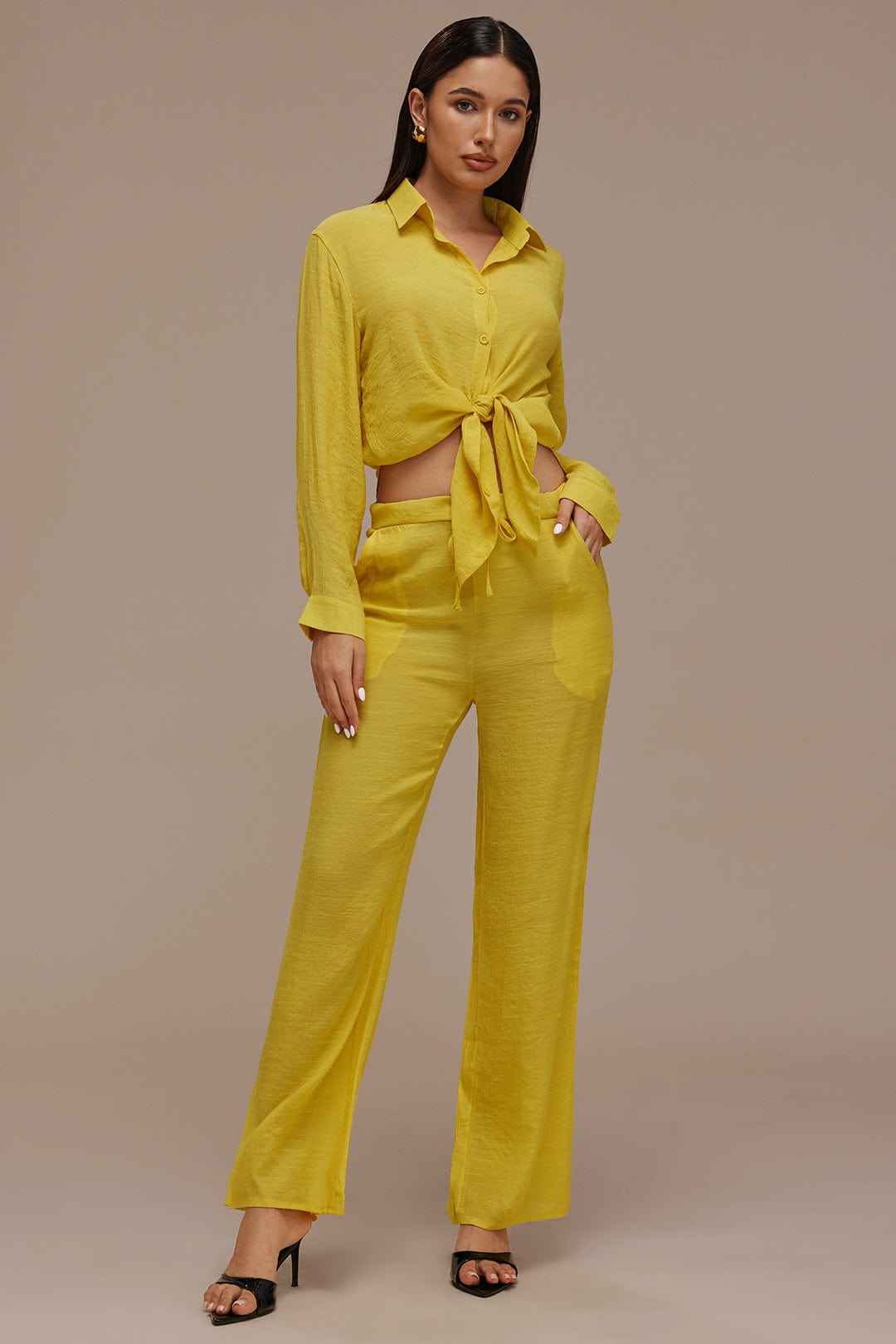 Moon 45 Tie Front Shirt & Wide Leg Pants