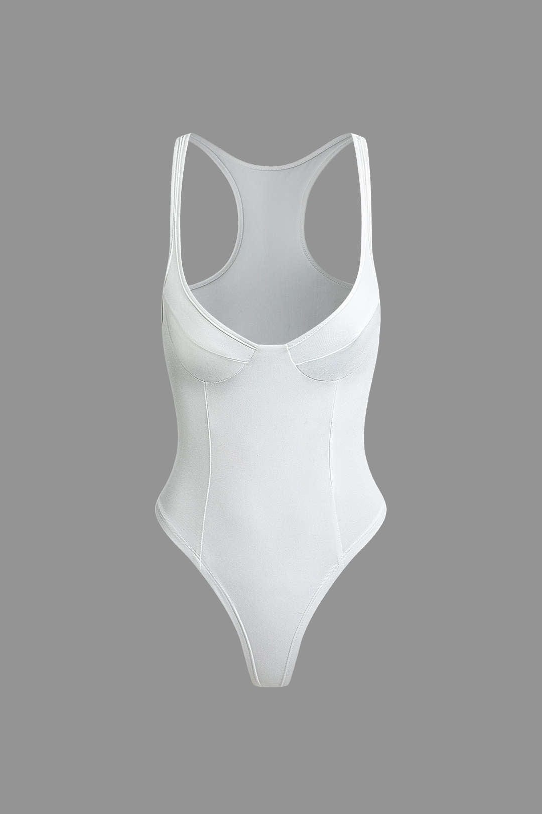 Moon 45 WHITE / 2XS Basic Solid Deep-V Neck Bustier Bodysuit