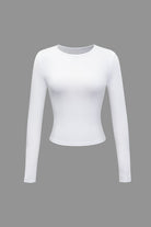 Moon 45 White / S Basic Solid Round Neck Long Sleeve Top