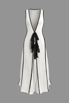 Moon 45 WHITE / S Color Block V-Neck Maxi Dress