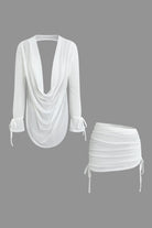 Moon 45 WHITE / S Cowl Neck Backless Mesh Set