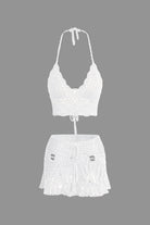 Moon 45 WHITE / S Crochet Halter Knit Cami Top And Mini Skirt Set