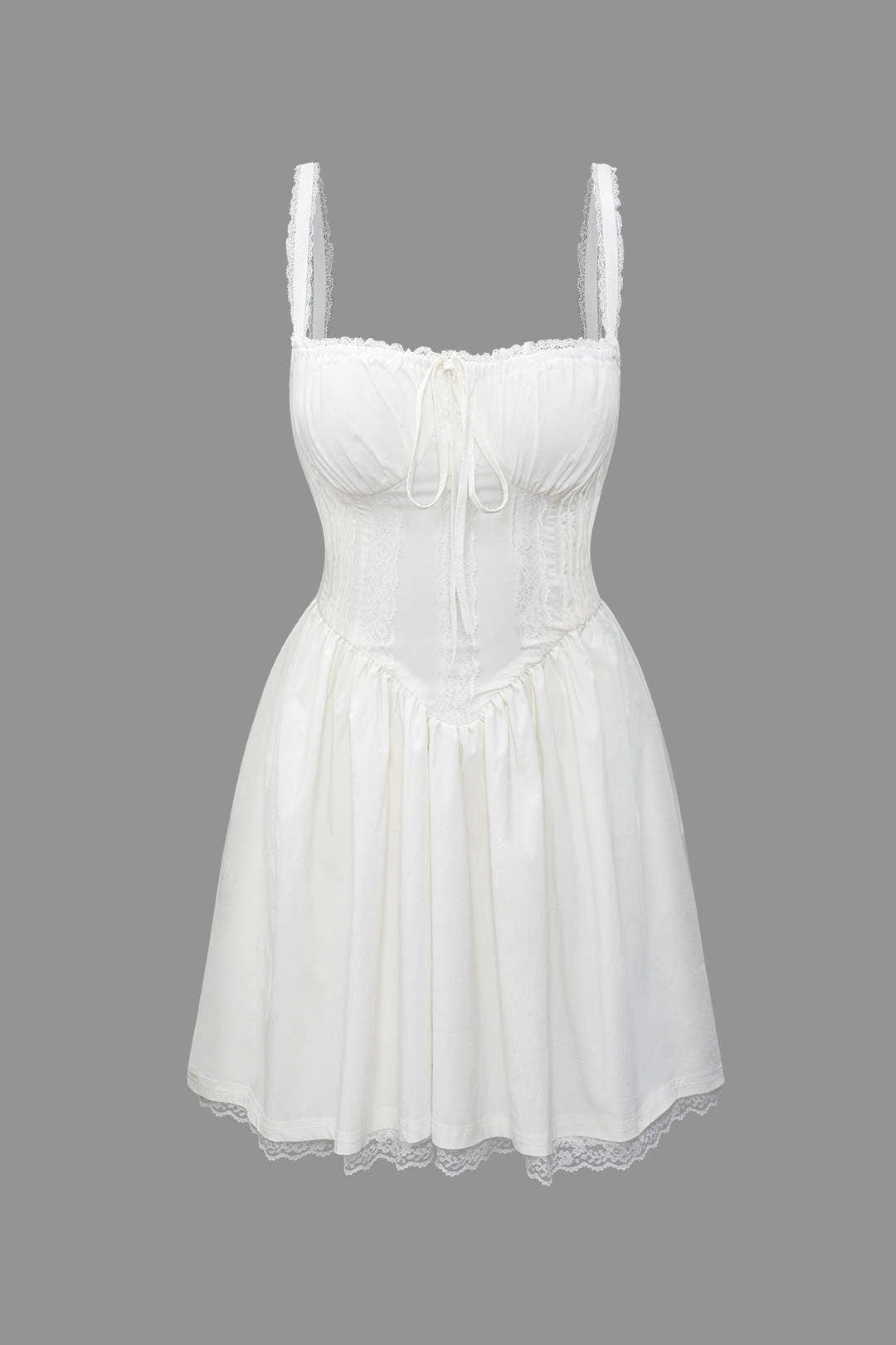 Moon 45 WHITE / S Lace Trim Tie Back Slip Mini Dress