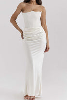 Moon 45 WHITE / S Layer Strapless Mermaid Maxi Dress