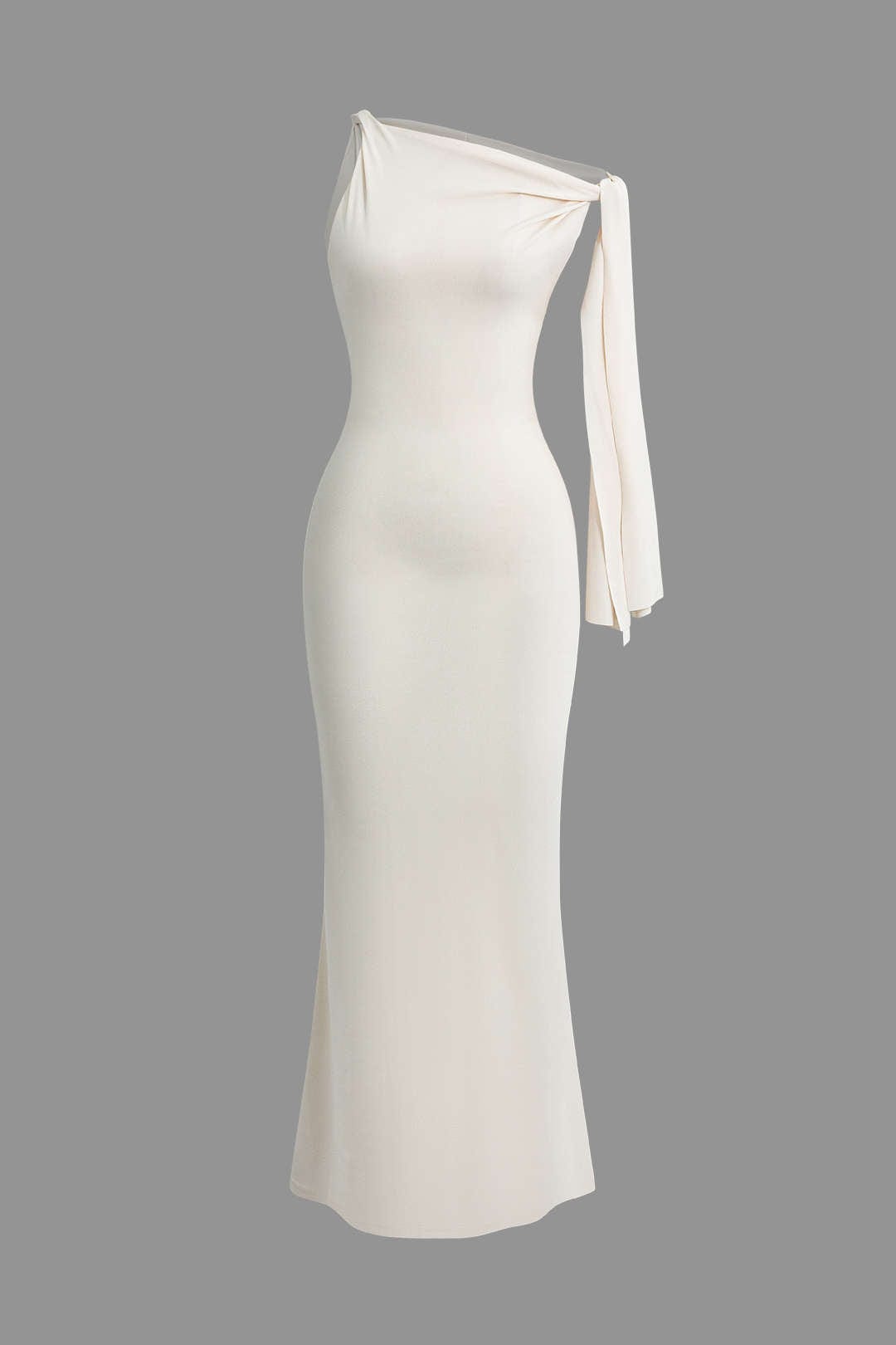 Moon 45 WHITE / XS Asymmetrical Twist Knot Mermaid Maxi Dress