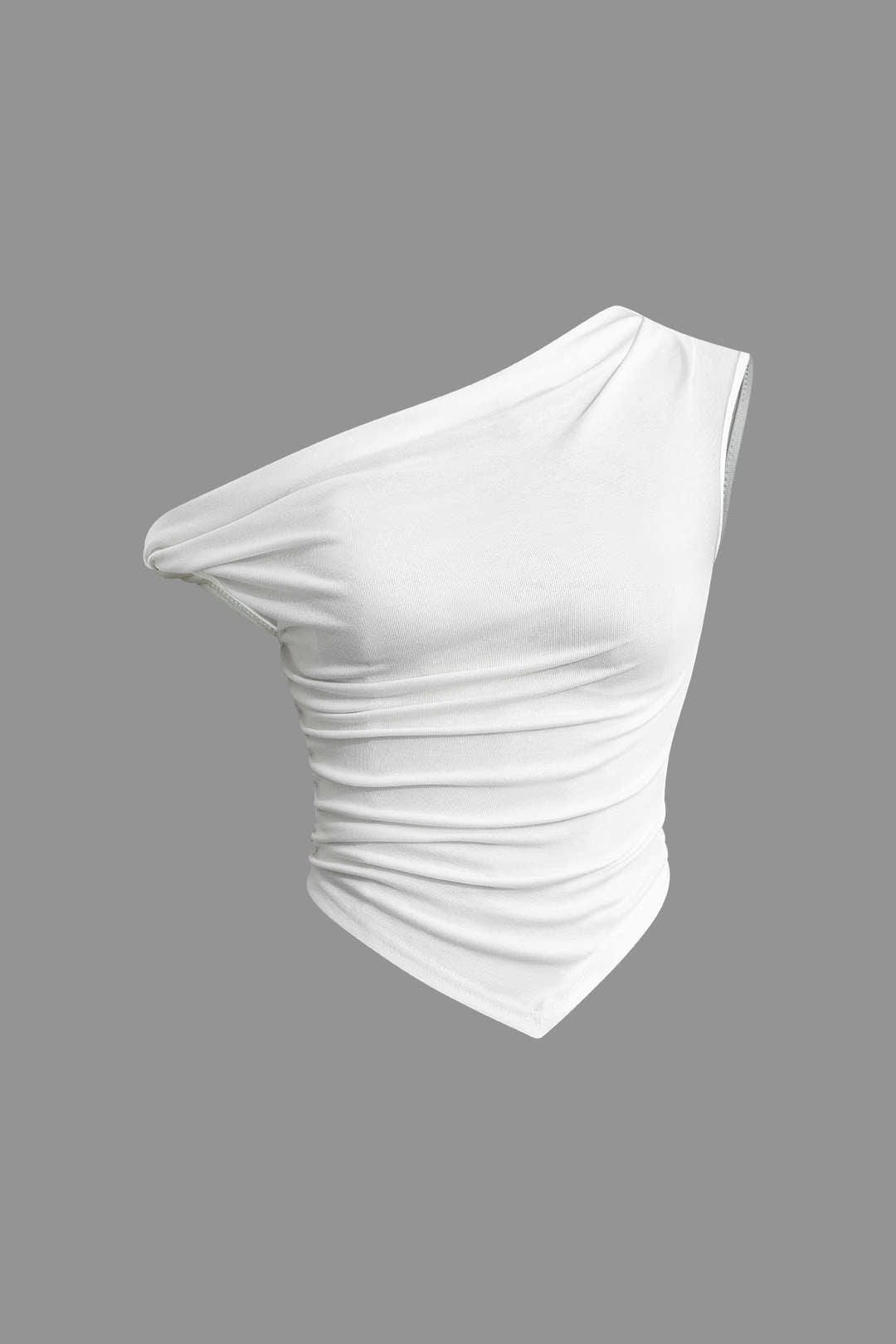 Moon 45 WHITE / XS Basic Asymmetrical Twist Ruched T-shirt