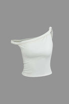 Moon 45 WHITE / XS Basic Asymmetrical Twist Sleeveless Top