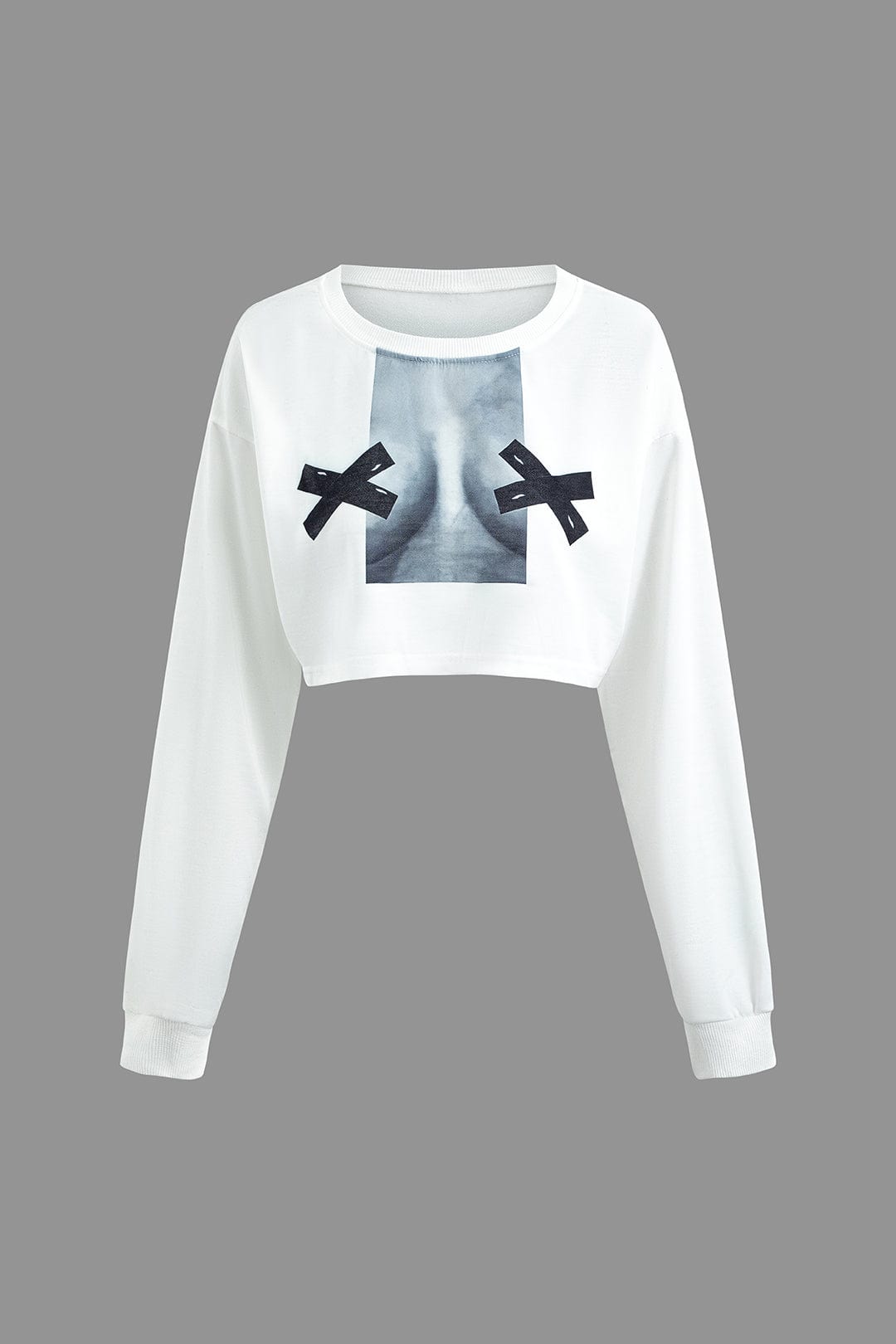 Moon 45 WHITE / XS Body Print Long Sleeve Crop