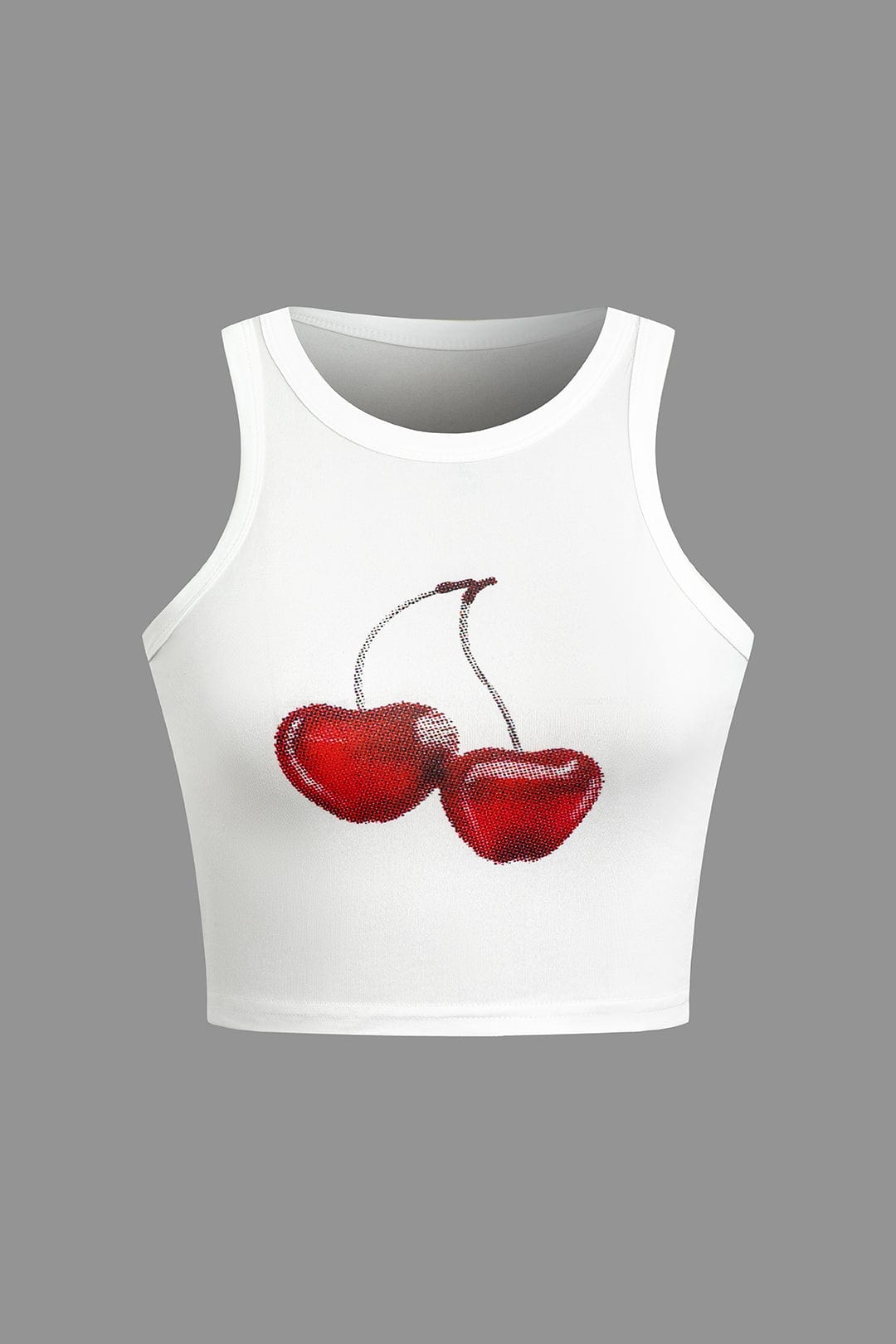 Moon 45 WHITE / XS Cherry Print Crop Tank Top