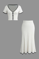 Moon 45 WHITE / XS Contrast Knit Top & Midi Skirt