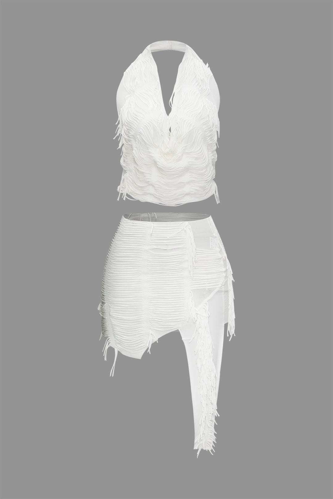 Moon 45 WHITE / XS Distressed Halter & Mini Skirt Set