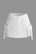 Moon 45 WHITE / XS Faded Pocket Denim Mini Skirt