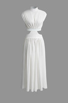 Moon 45 WHITE / XS Mock Neck Cut Out Pleated Maxi Dress