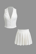 Moon 45 WHITE / XS Notched Lapel Vest & Mini Skirt Set