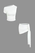 Moon 45 WHITE / XS Ruched Crop & Tie Skirt Set