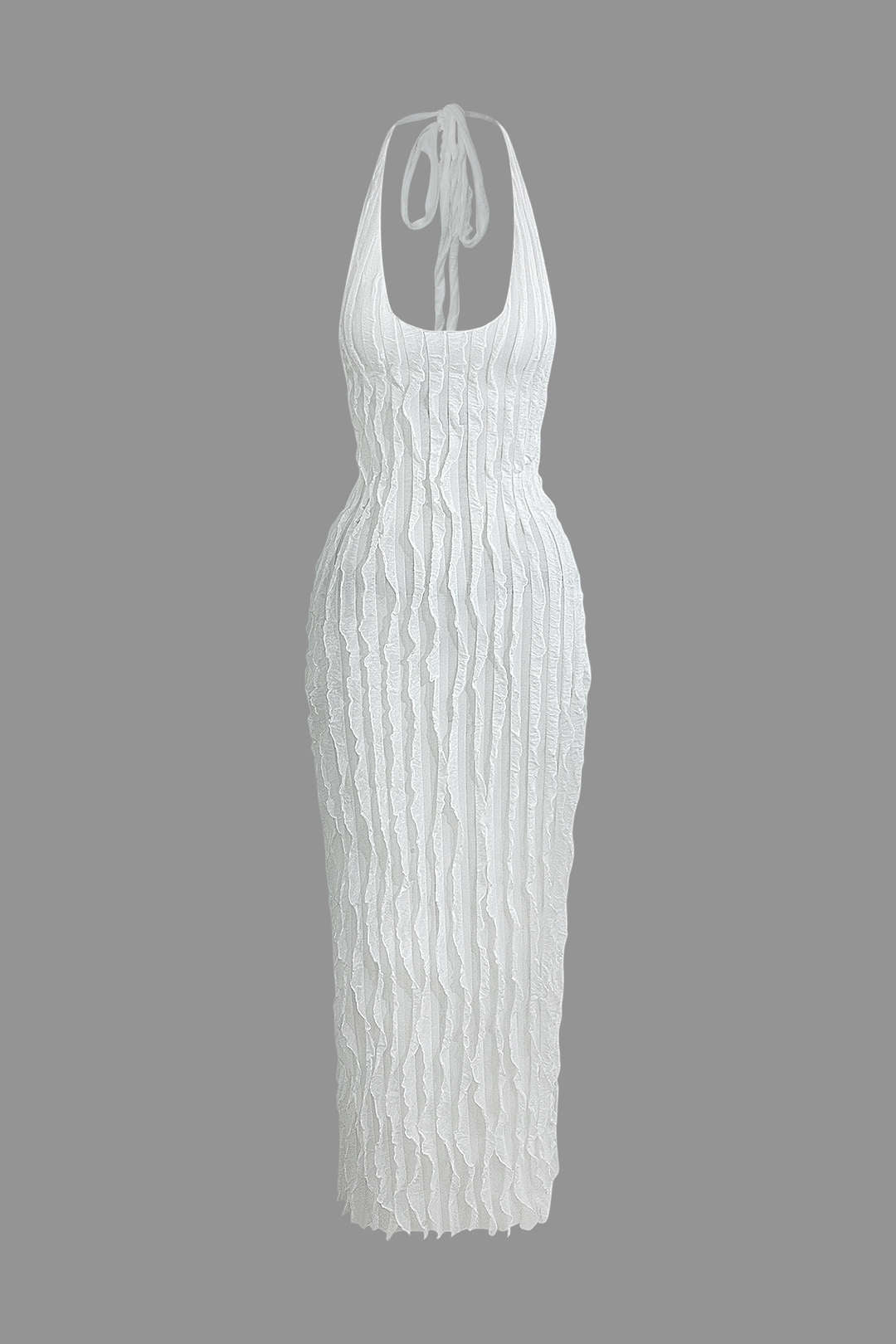 Moon 45 WHITE / XS Sheer Ruffle Texture Halter Backless Maxi Dress