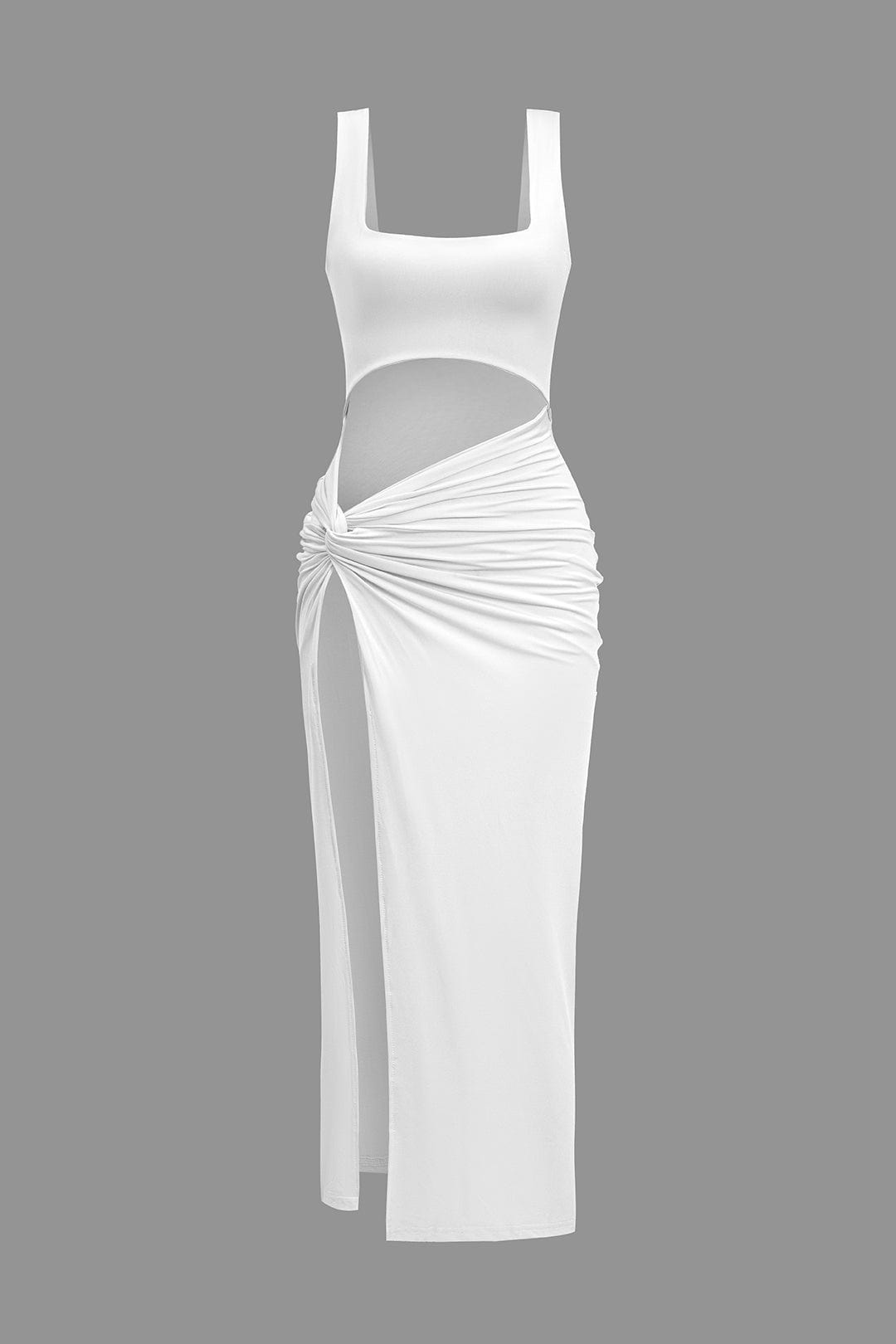 Moon 45 WHITE / XS Solid Twist Front Cut Out Slit Midi Dress