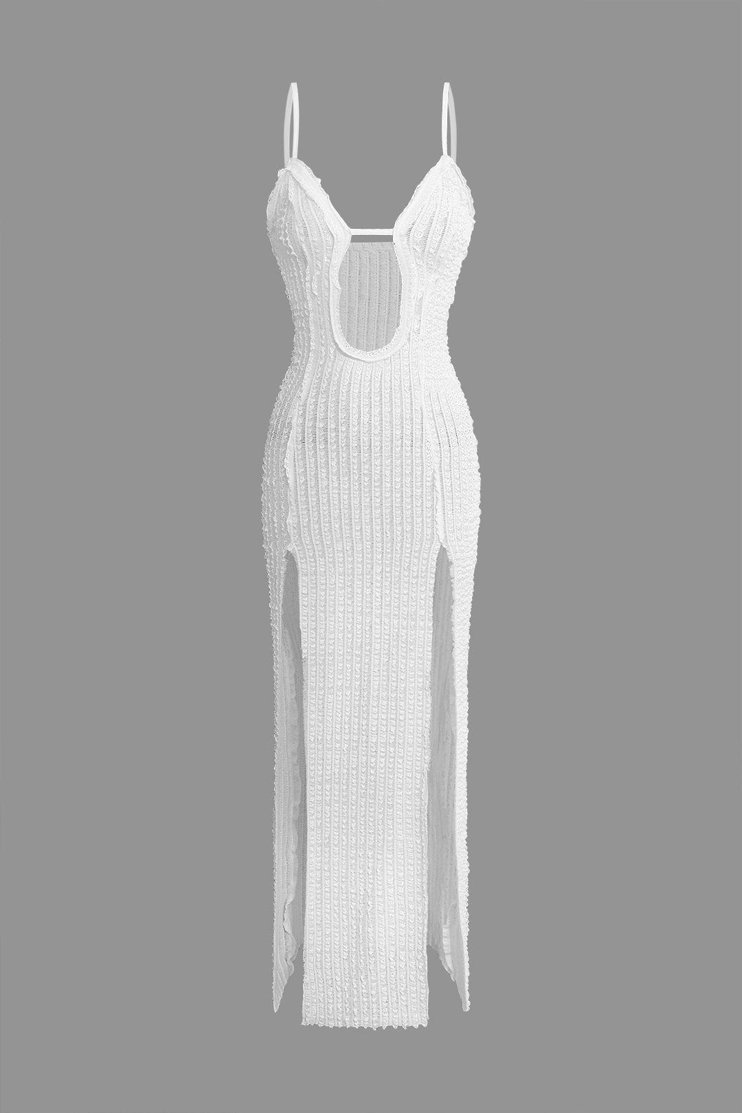 Moon 45 WHITE / XS Textured Cut Out Slit Cami Maxi Dress