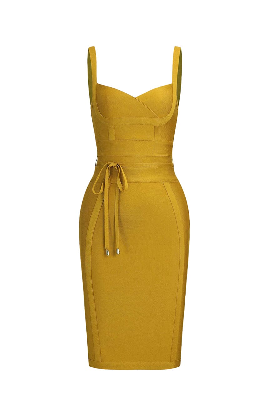 Moon 45 Yellow Bandage Knit Mide Dress