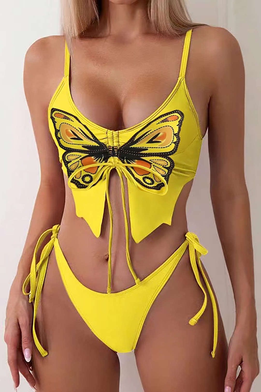 Moon 45 YELLOW / S Butterfly Pattern Bikini Set