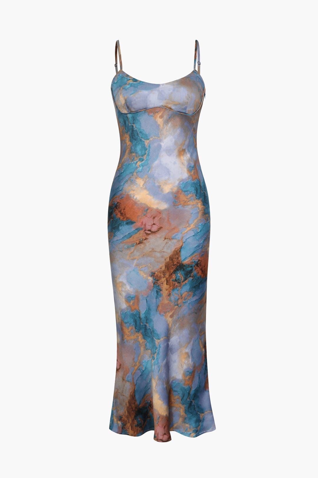 Moon 45 YELLOW / XS Abstract Print Fitted Midi Slip Dress