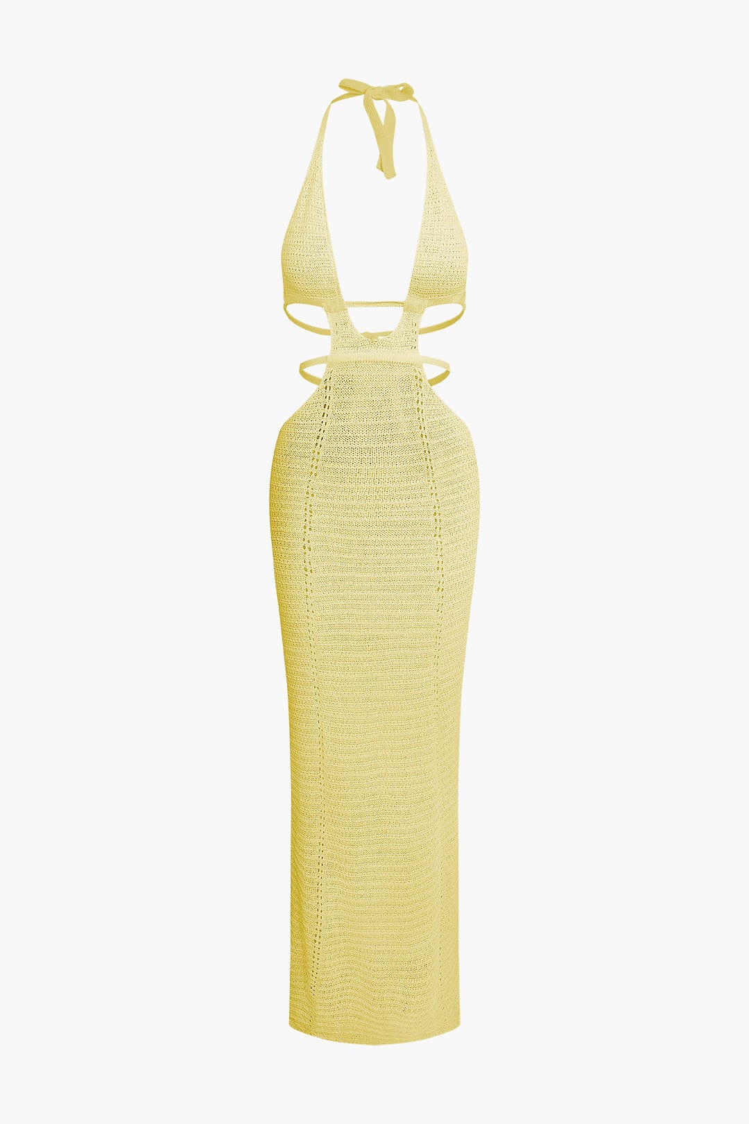 Moon 45 YELLOW / XS Cut Out Halter Backless Knit Maxi Dress