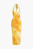 Moon 45 YELLOW / XS Sheer Ruffle Texture Halter Backless Maxi Dress